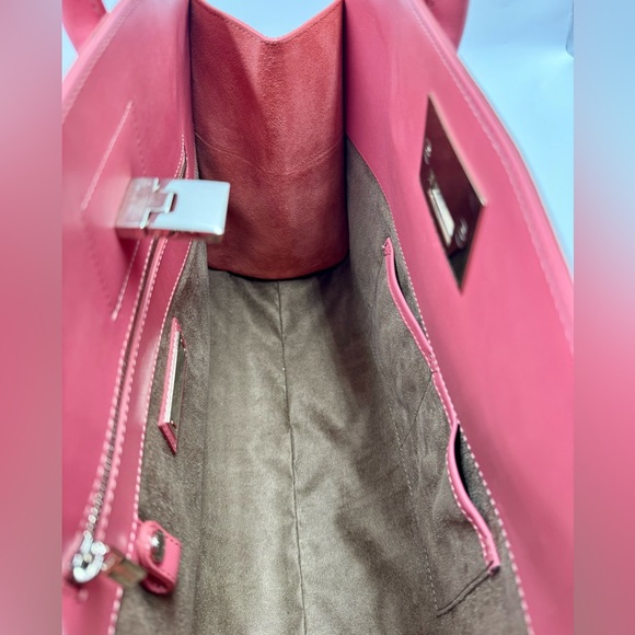 Auth Jimmy Choo Large Pink Leather Suede Sides 2way Riley Tote Crossbody Bag - Picture 16 of 16